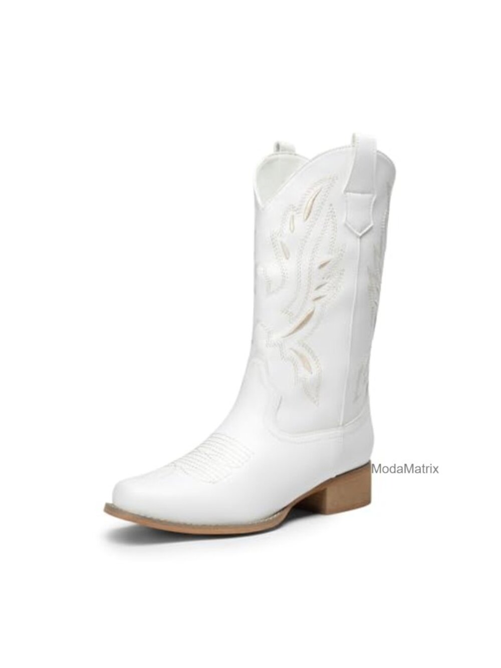 Women's Mid Calf Cowboy Boots Square Toe Embroidered PU
